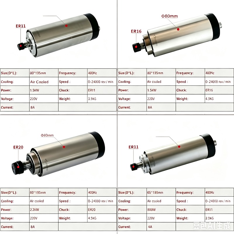 CNC Air Cooled 800W 1500W 2200 - Er20 Collet Chuck Spindle Motor 220V 评论和价格
